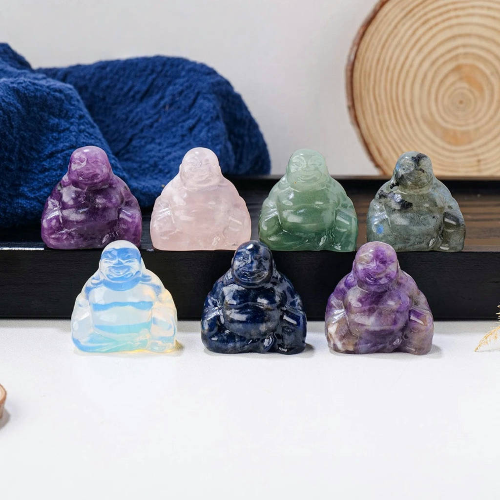 Smiling Buddha crystal statue
