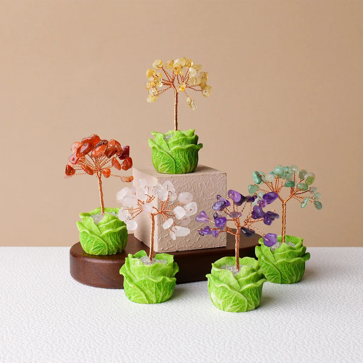 handcrafted gemstone tree with natural crystals