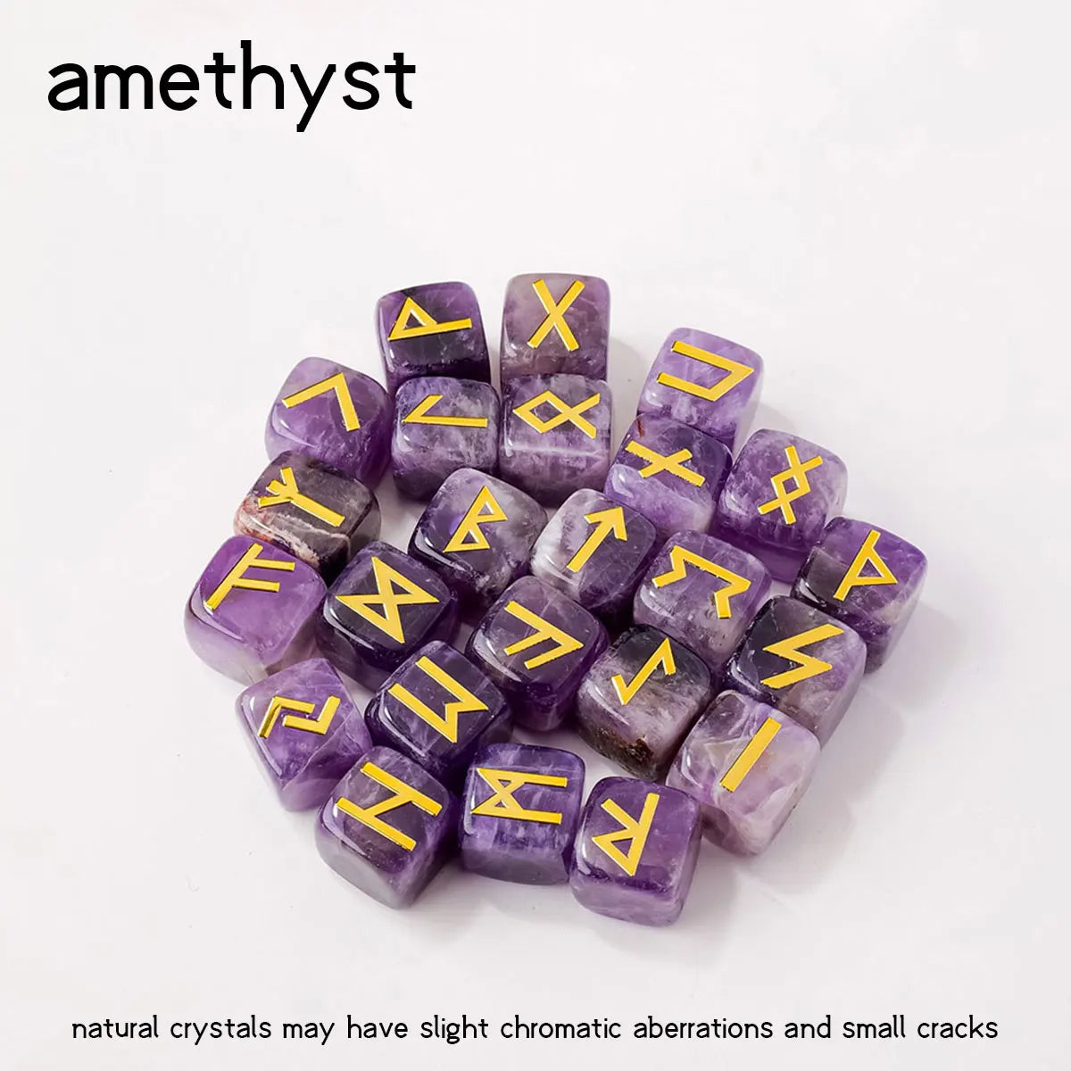 Handcrafted crystal rune stones displayed in natural light