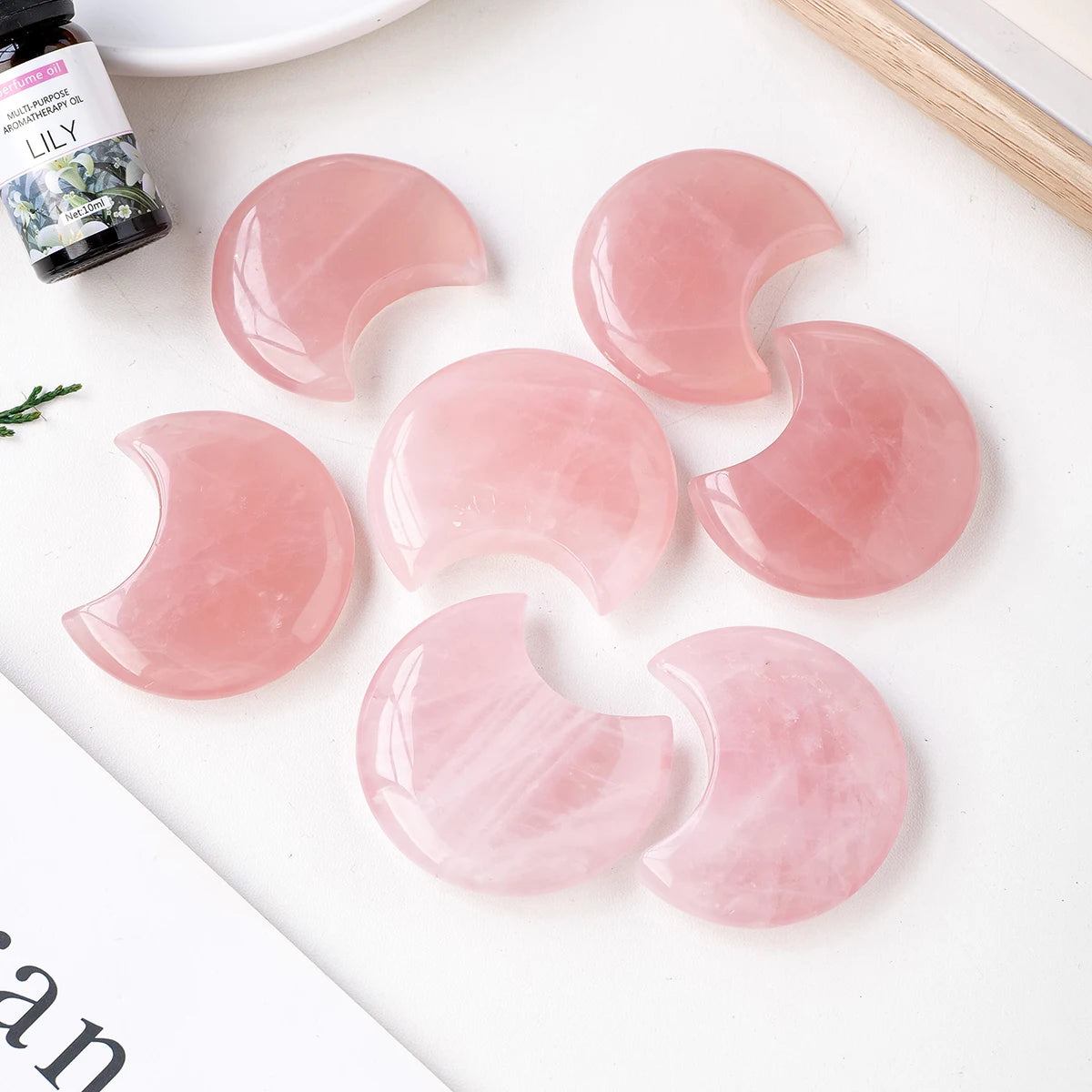Natural rose quartz moon crystal – calming and grounding energy to-go