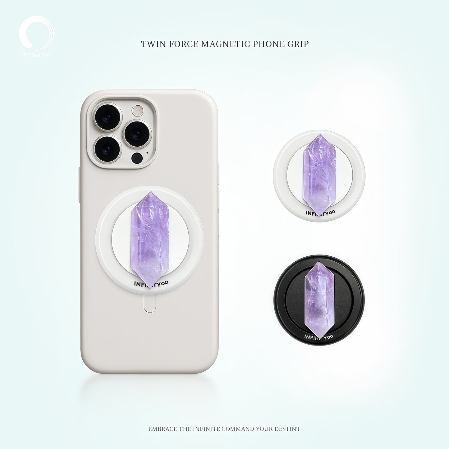 Twin Forces Amethyst Magnetic Phone Holder with Purple Amethyst Crystal