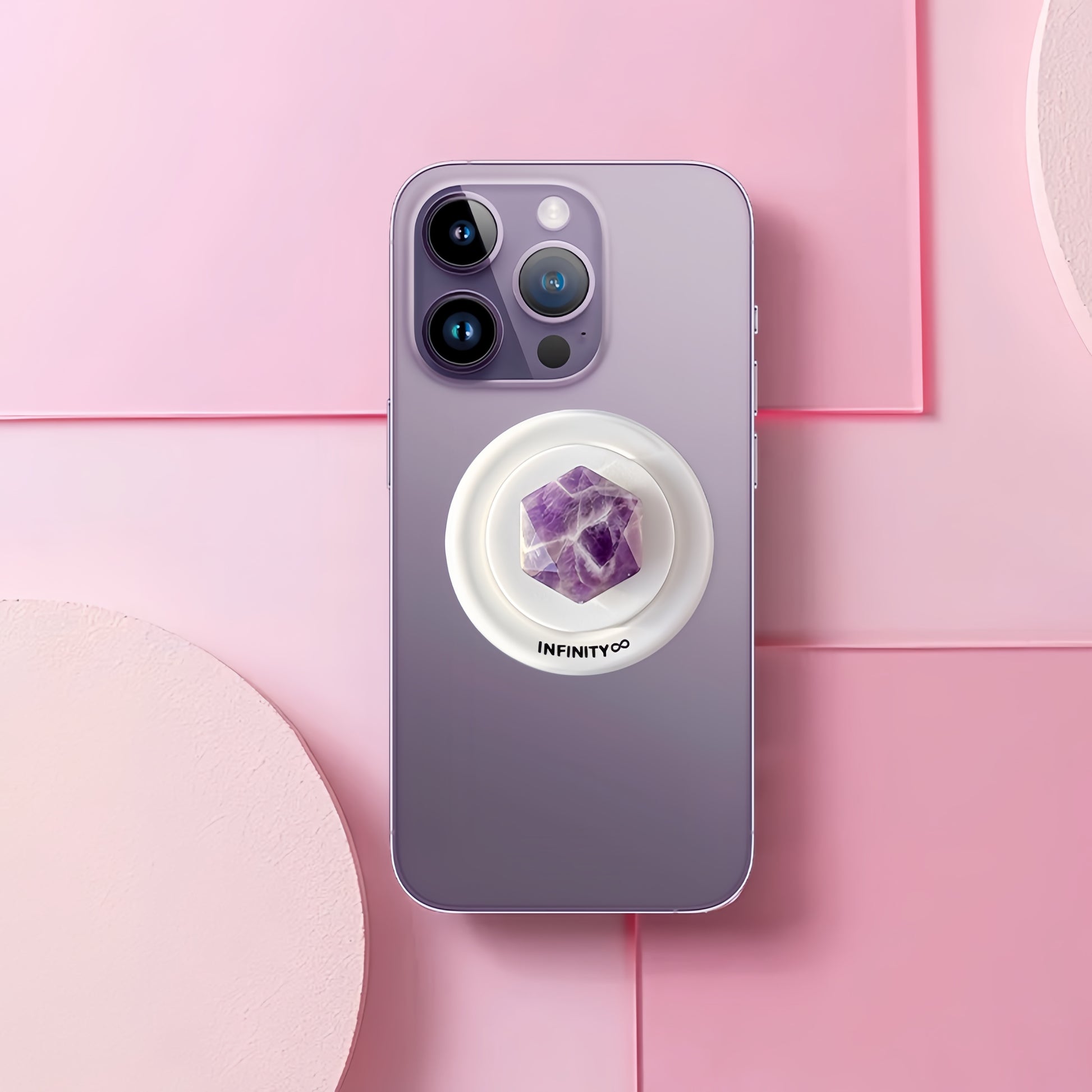 Amethyst stone magnetic phone grip – meditation and mindfulness tool