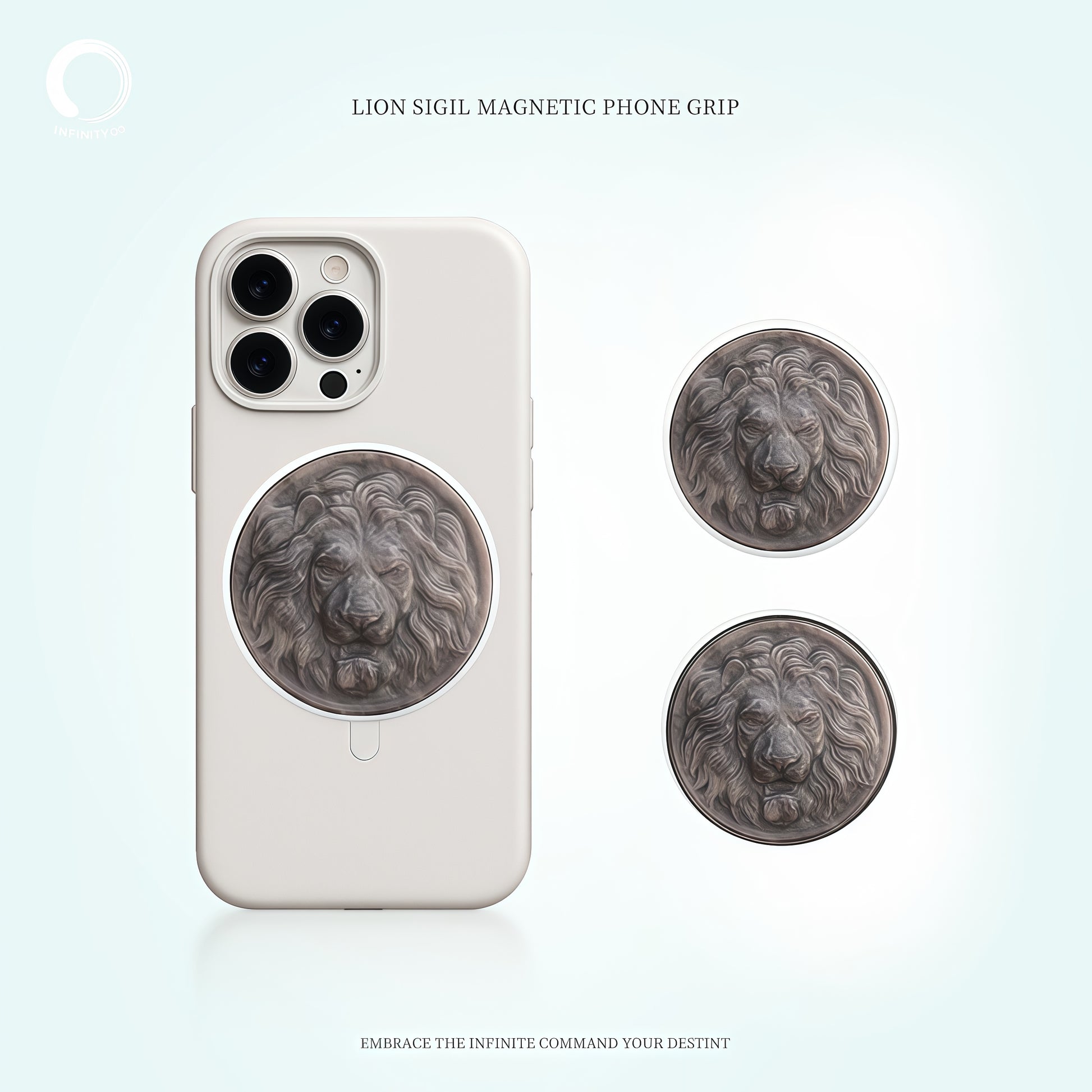 Lion Sigl silver obsidian lion-shaped magnetic phone stand front view