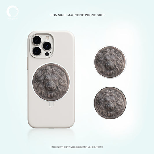 Lion Sigl silver obsidian lion-shaped magnetic phone stand front view
