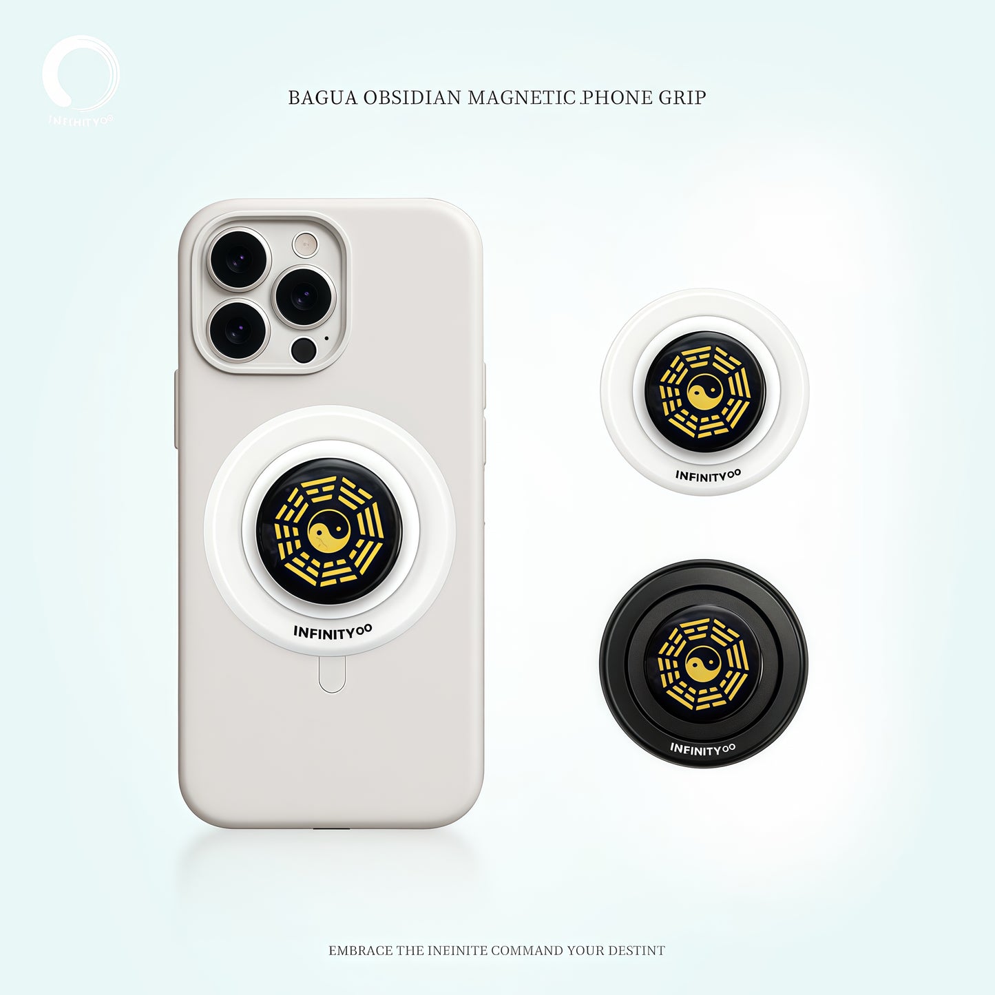 Obsidian Bagua magnetic phone grip on iPhone – crystal energy shield by INFINITY