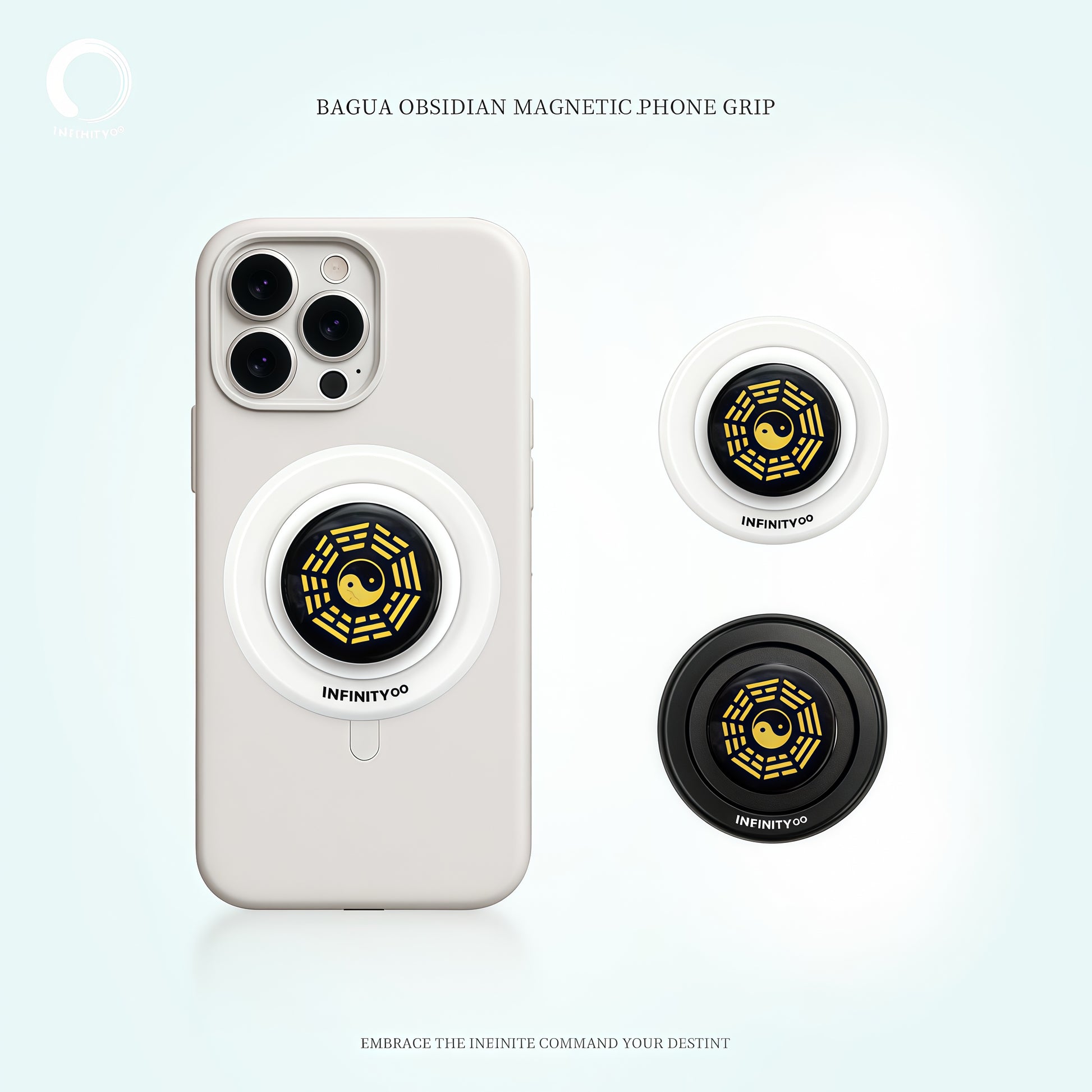 Obsidian Bagua magnetic phone grip on iPhone – crystal energy shield by INFINITY