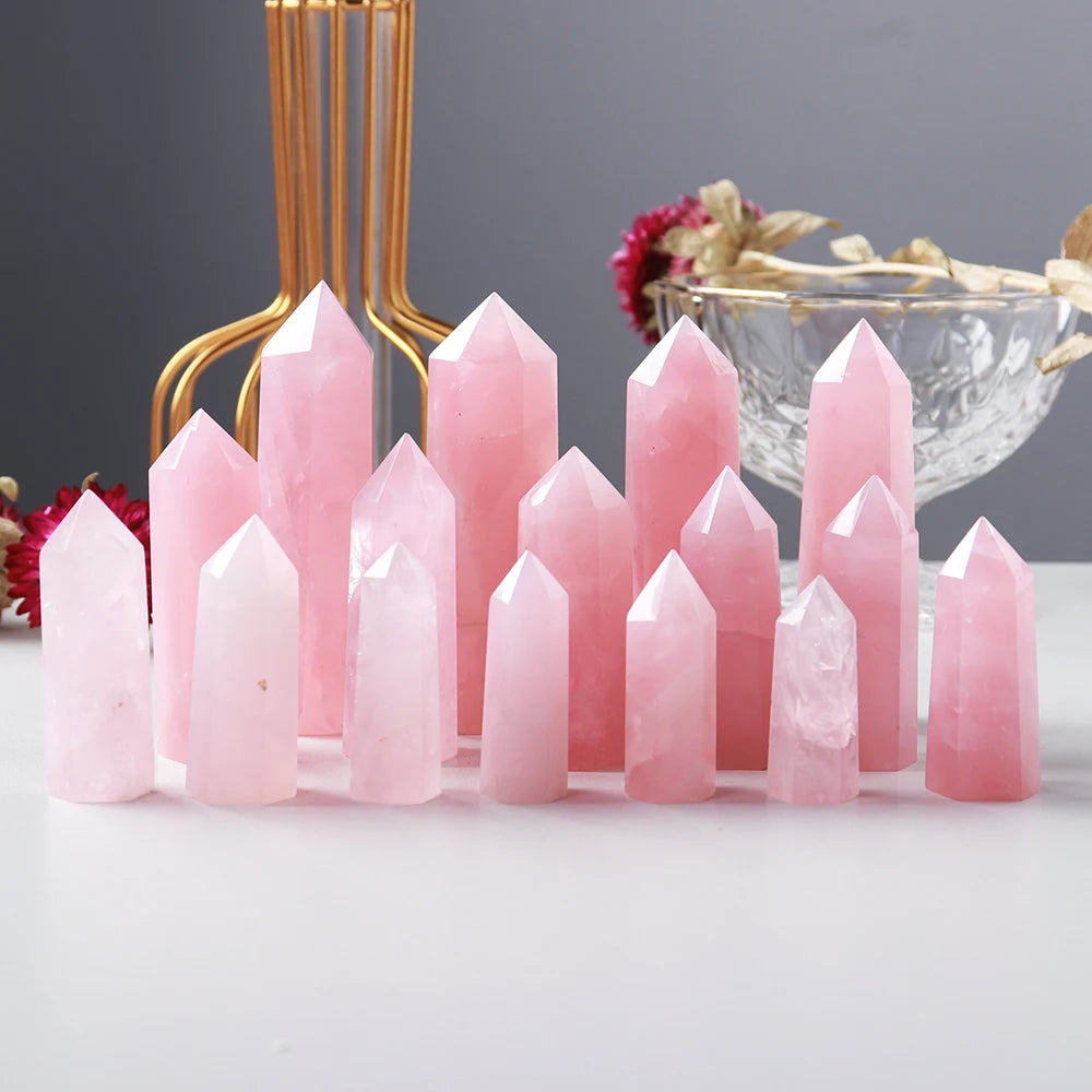 Vertical rose quartz point – spiritual focus crystal tower