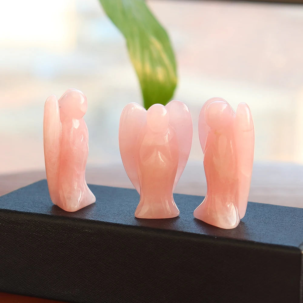 Close-up of rose quartz guardian angel crystal – natural stone with calming energy