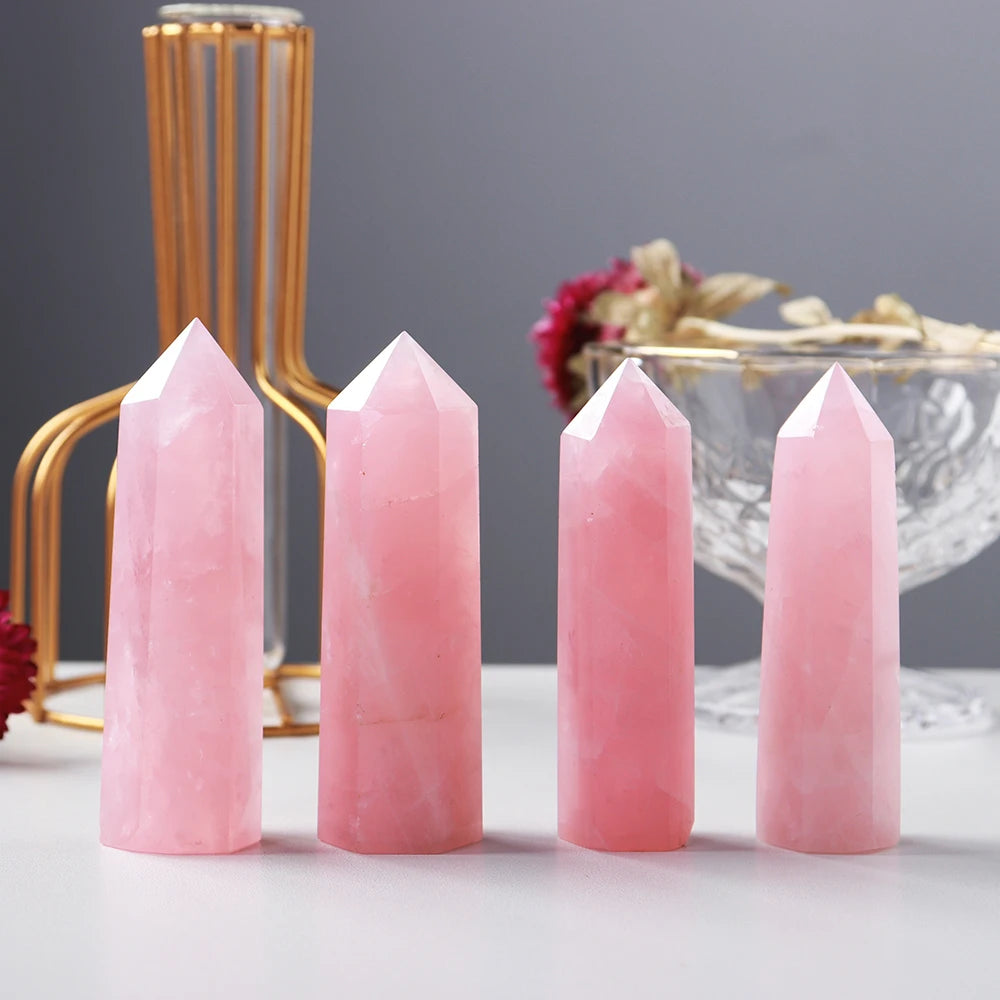 Rose quartz crystal wand – soft pink stone for balance and peace
