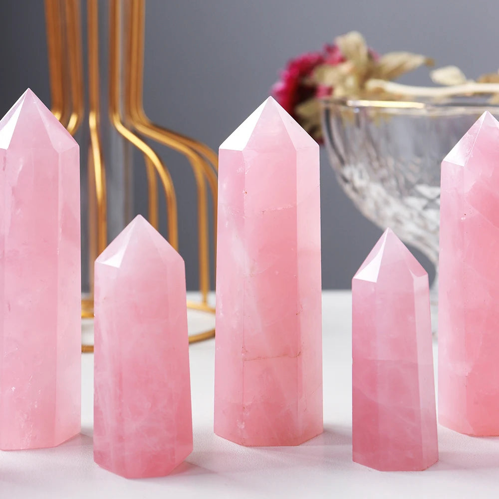 Polished rose quartz pillar – heart chakra crystal energy