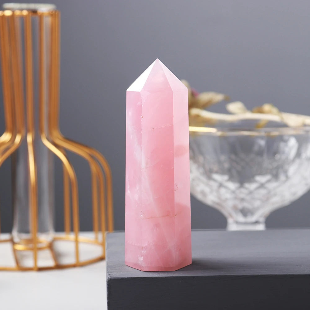 Natural rose quartz obelisk – crystal decor for meditation or altar