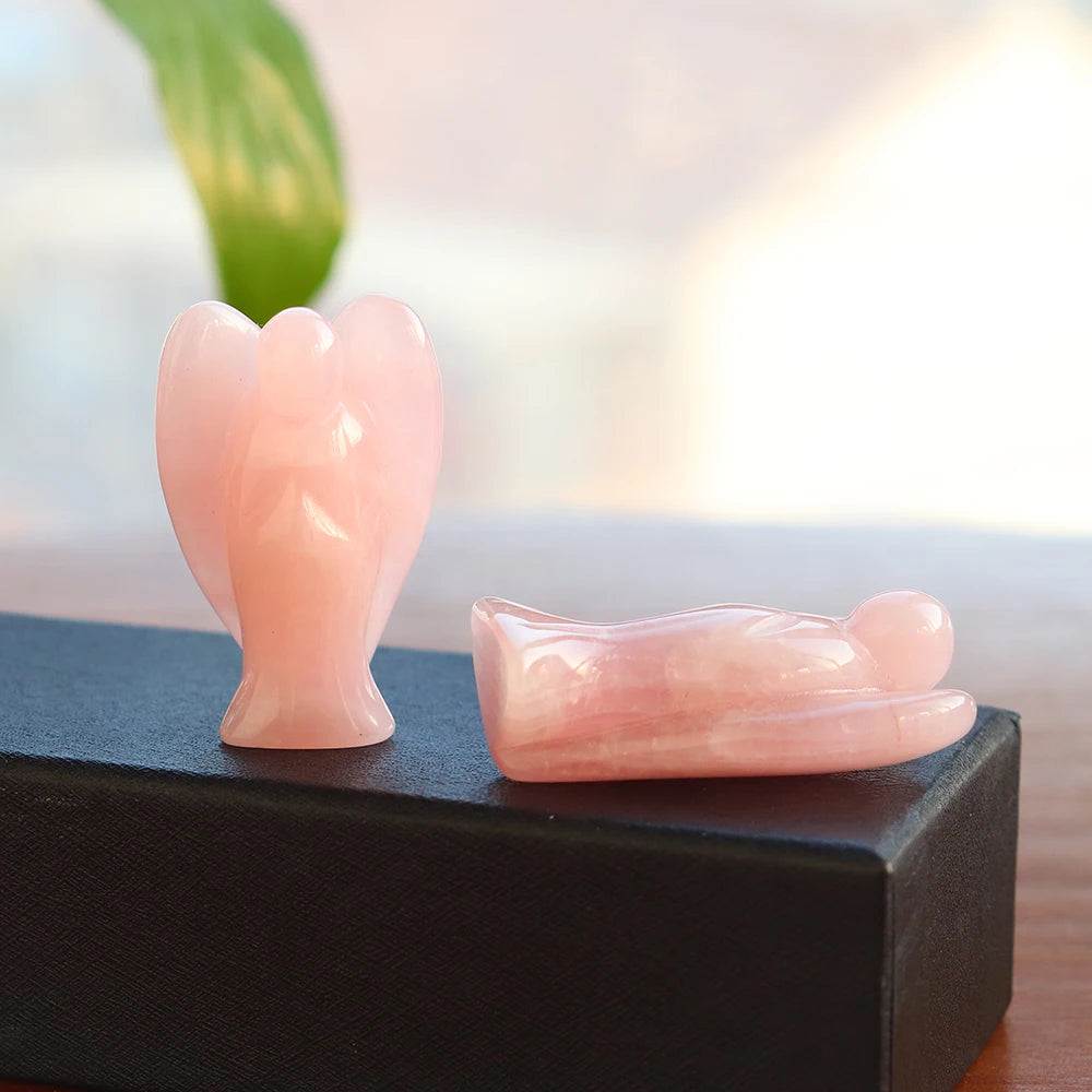 Hand-carved rose quartz angel statue – spiritual gift for emotional balance