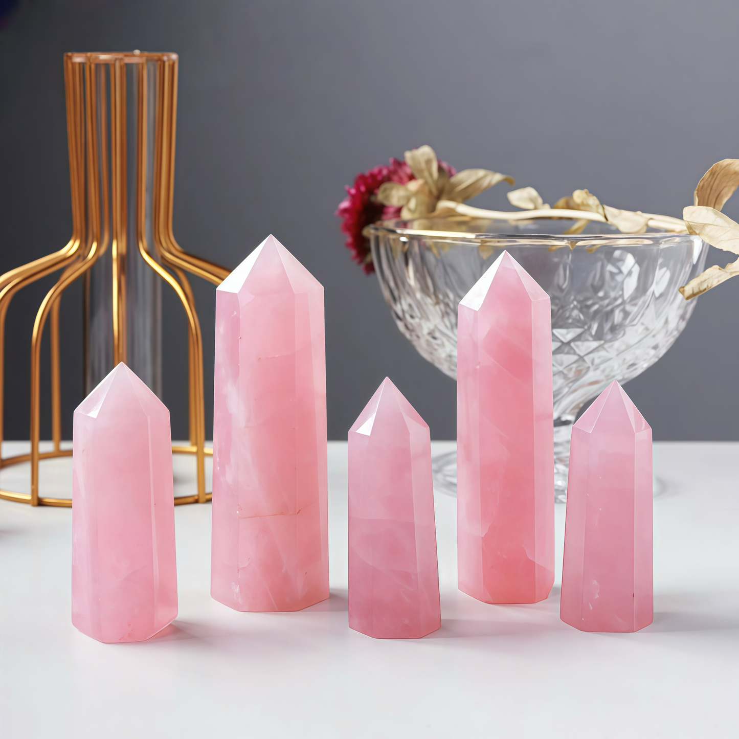 Rose quartz crystal tower – polished point for healing and love