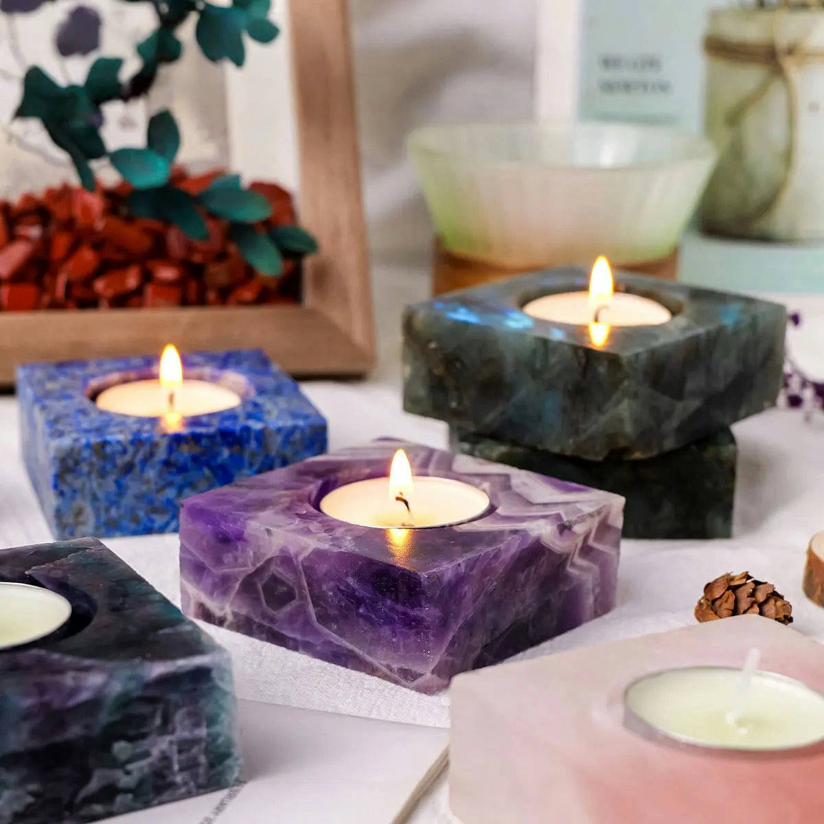 Crystal candle holder made from rose quartz