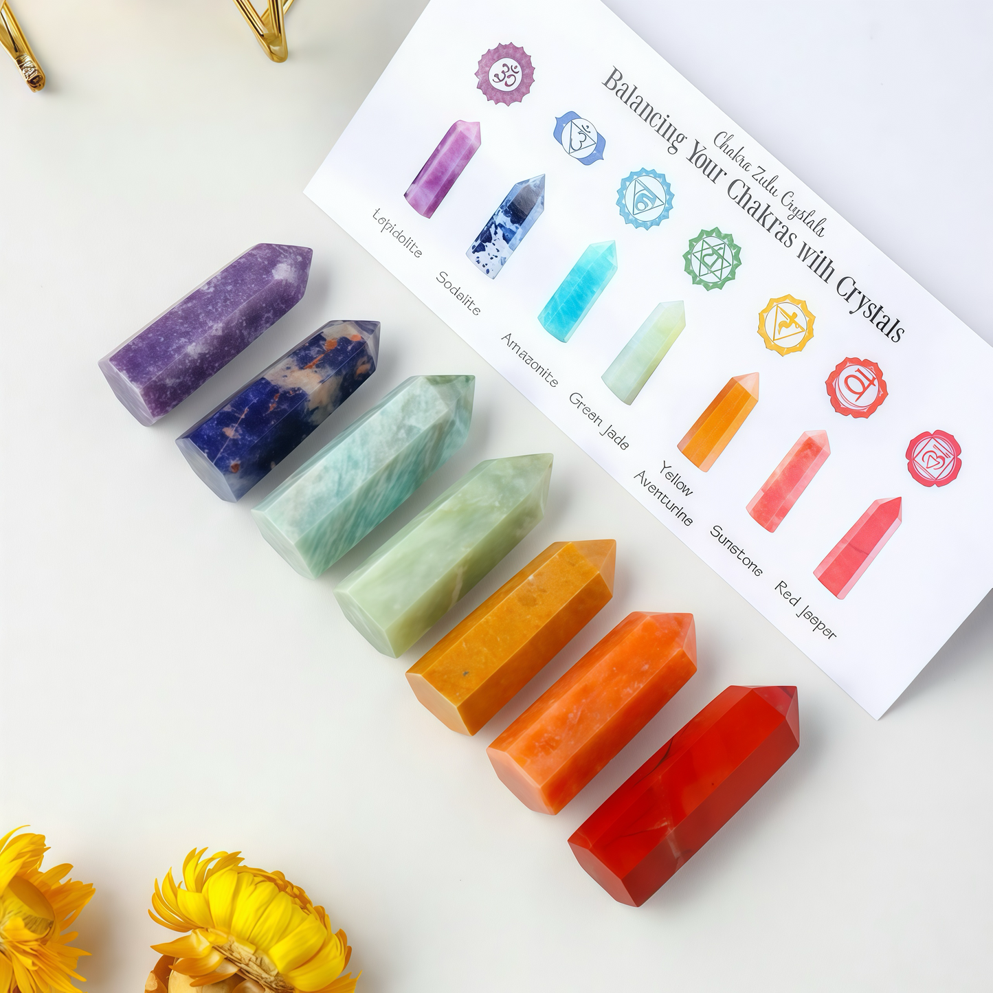 Natural Stone Chakras Wand with 7 Chakra Crystals