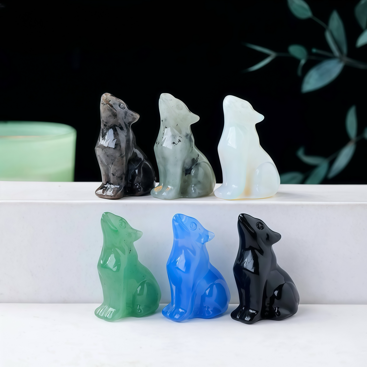 mini crystal wolf carving