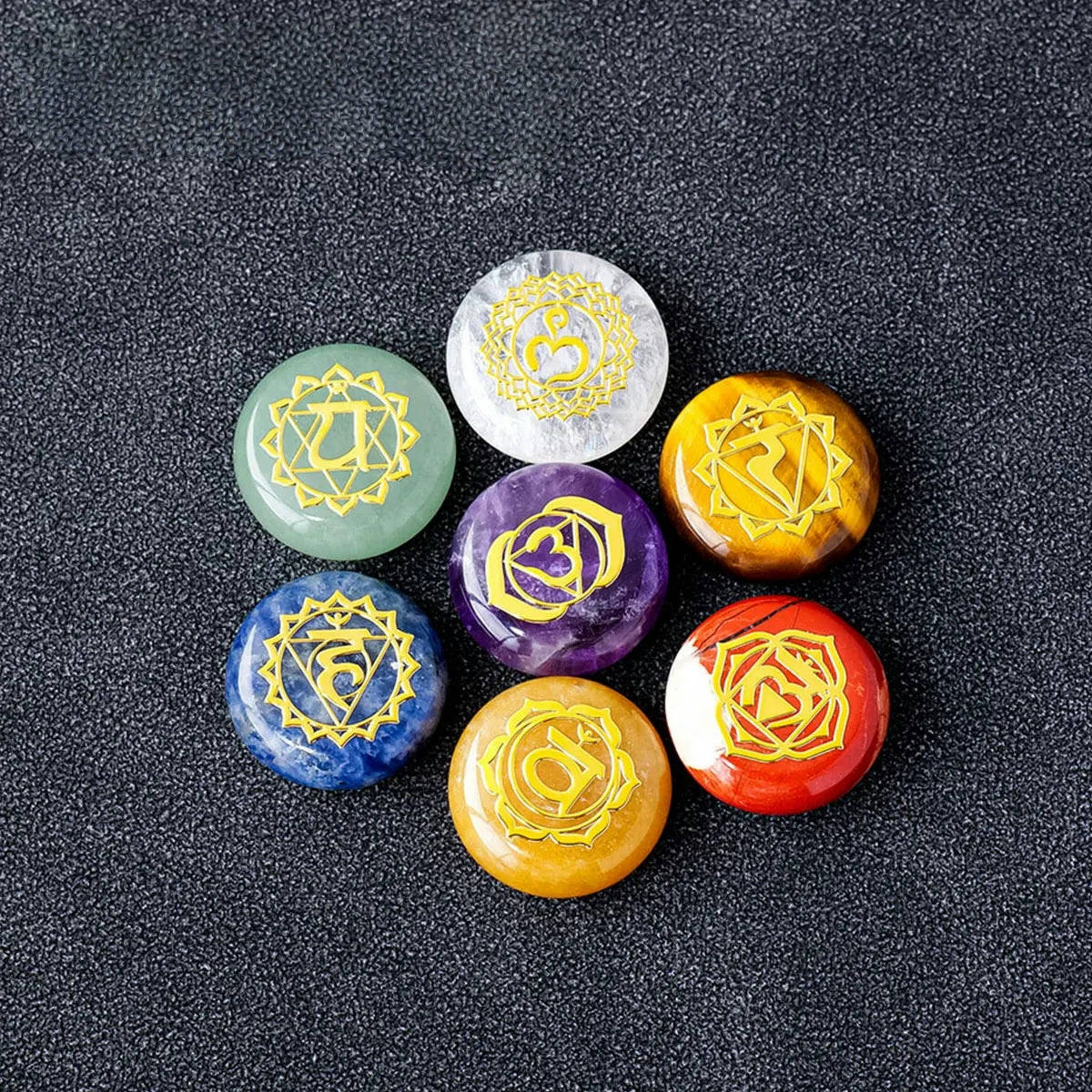 7pc Set Natural Crystal Yoga Circular Energy Stones
