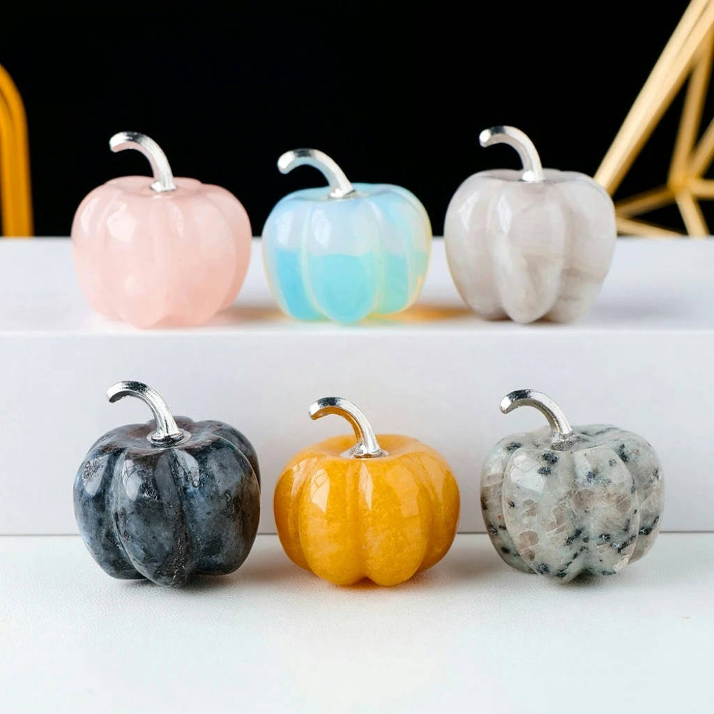 Pumpkin-shaped crystal decor with natural gemstones
