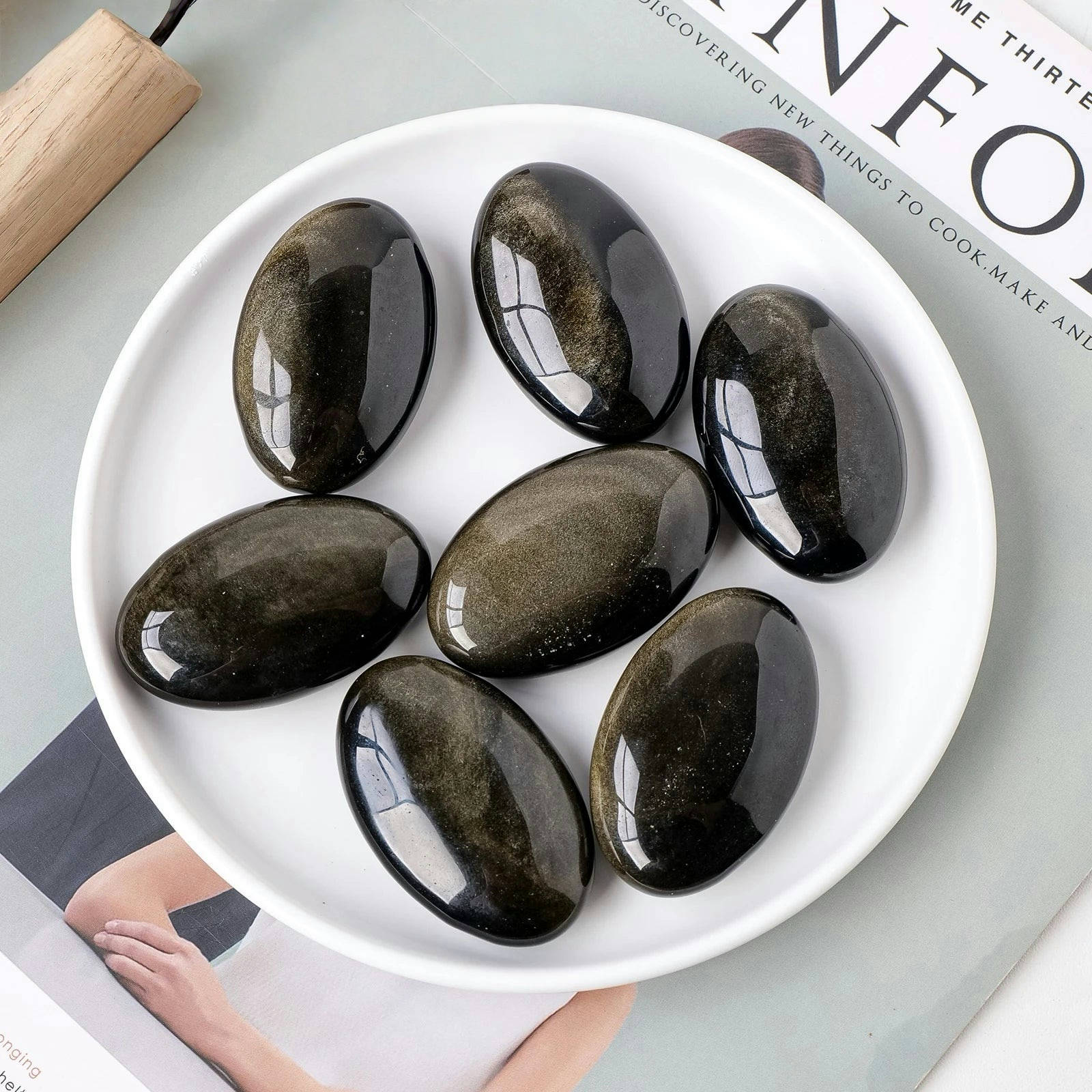 Golden Obsidian Palm Stone for grounding and protection