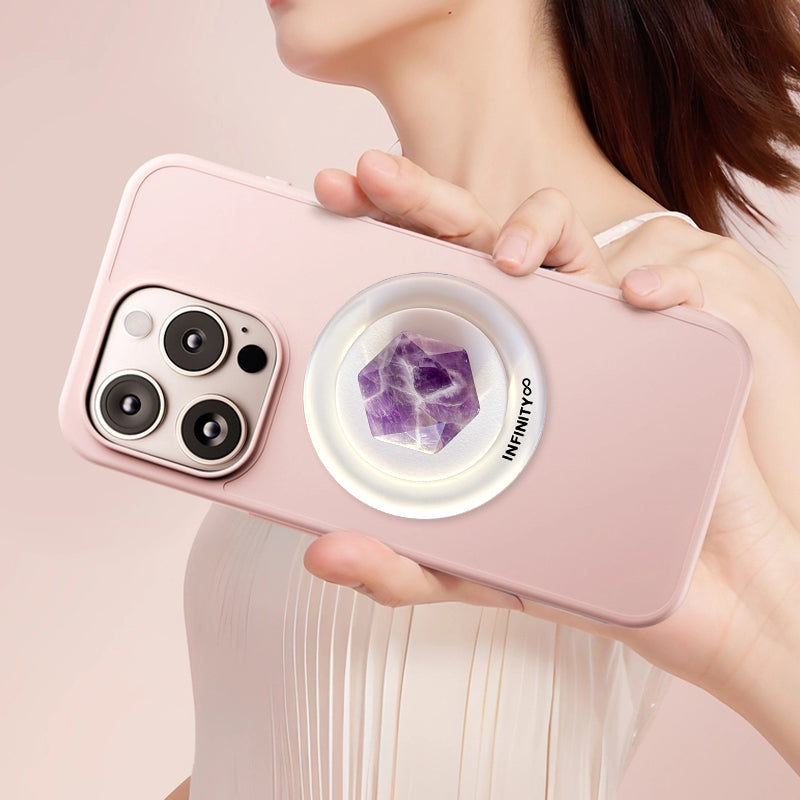 INFINITY logo on phone grip – spiritual daily affirmation accessory