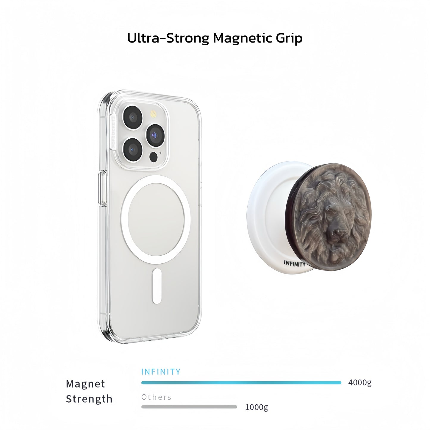 Crystal healing phone holder – lion silver obsidian for protection & confidence

