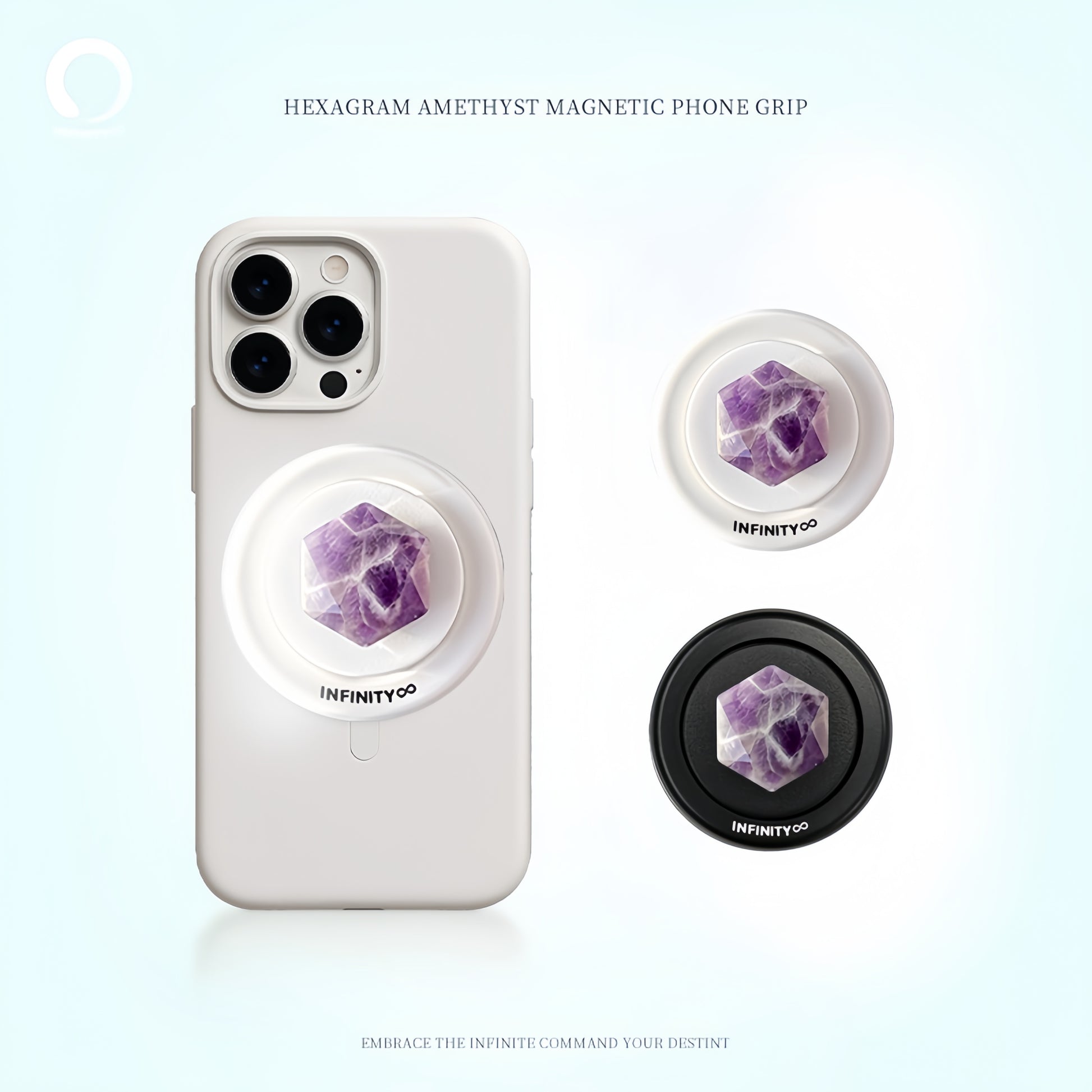 Amethyst hexagram magnetic phone stand – INFINITY sacred geometry grip