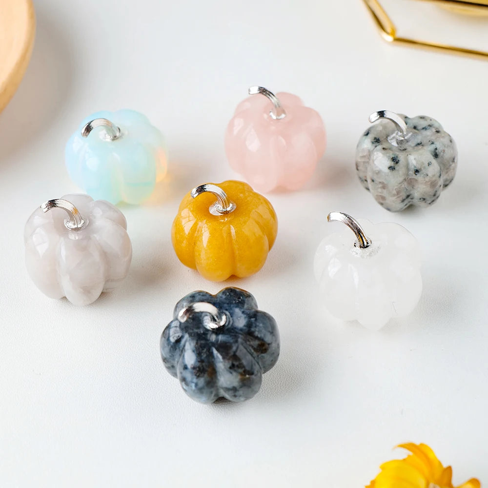 Hand-carved crystal pumpkin with rose quartz and opalite