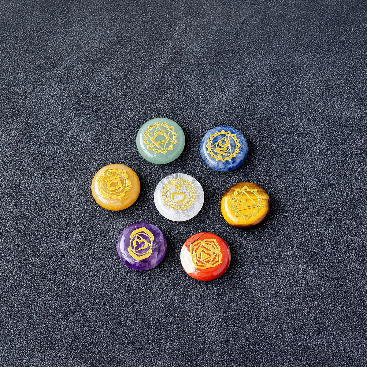 Chakra Stones Set with Circular Design for Meditation