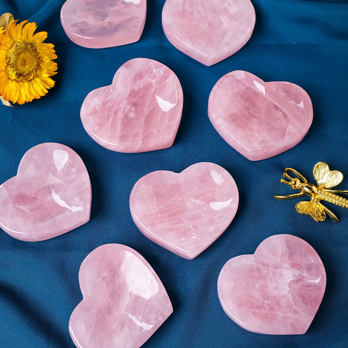 Natural rose quartz heart bowl – elegant pink crystal decor

