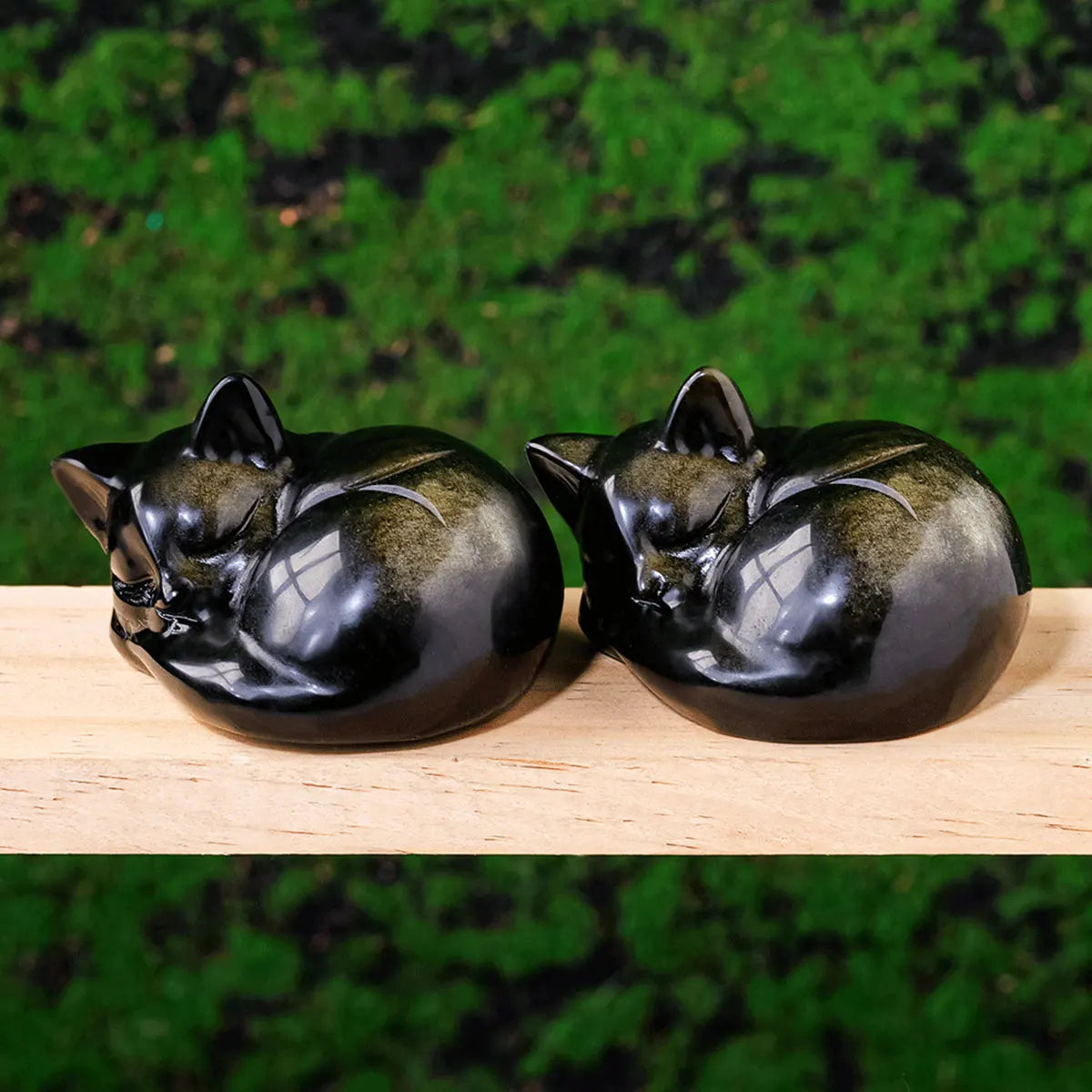 Hand-carved black obsidian cat sculpture