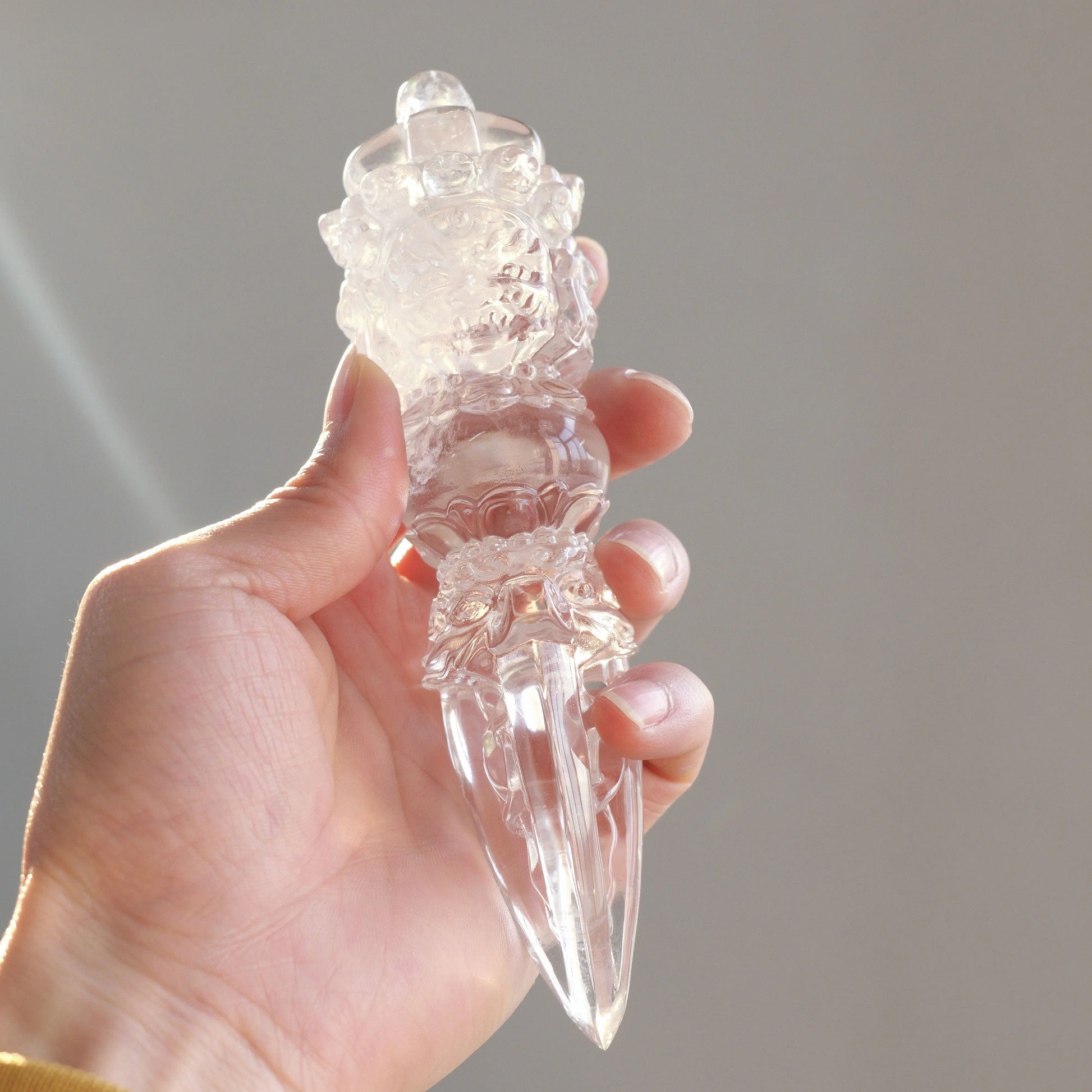 Hand-carved quartz phurba dagger spiritual tool