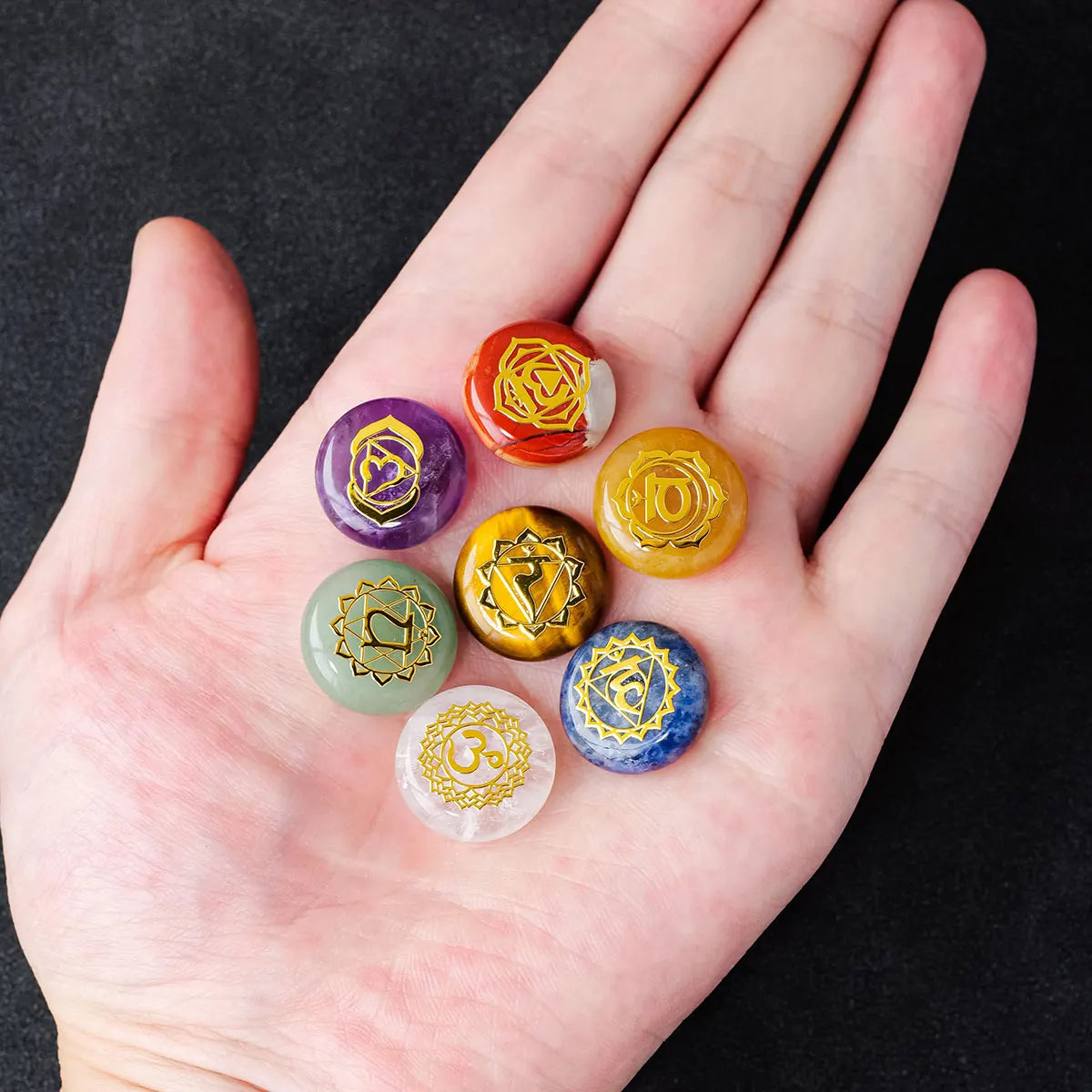 Chakra Stones Set with Circular Design for Meditation