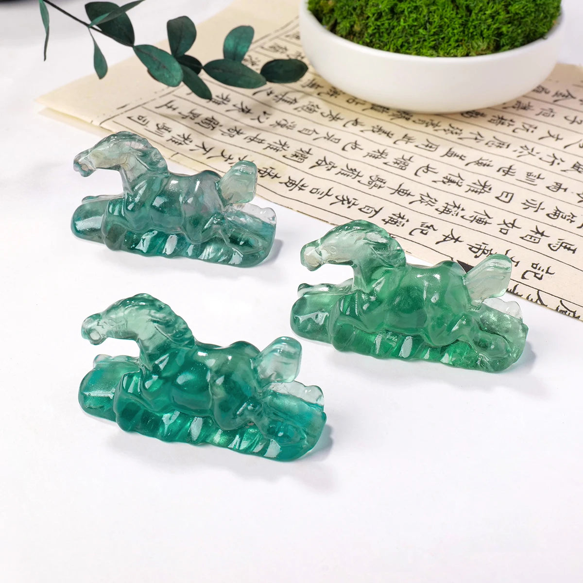 Green horse carving crystal décor