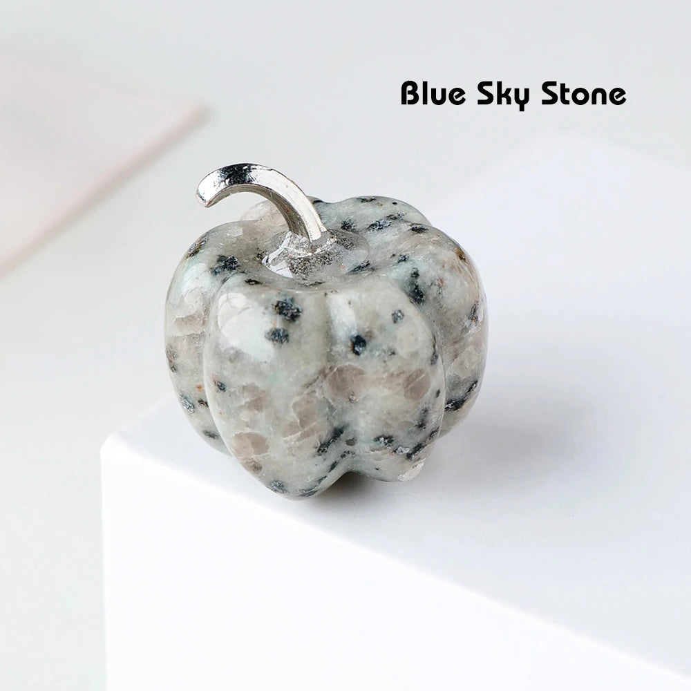 Hand-carved gemstone pumpkin for fall decoration