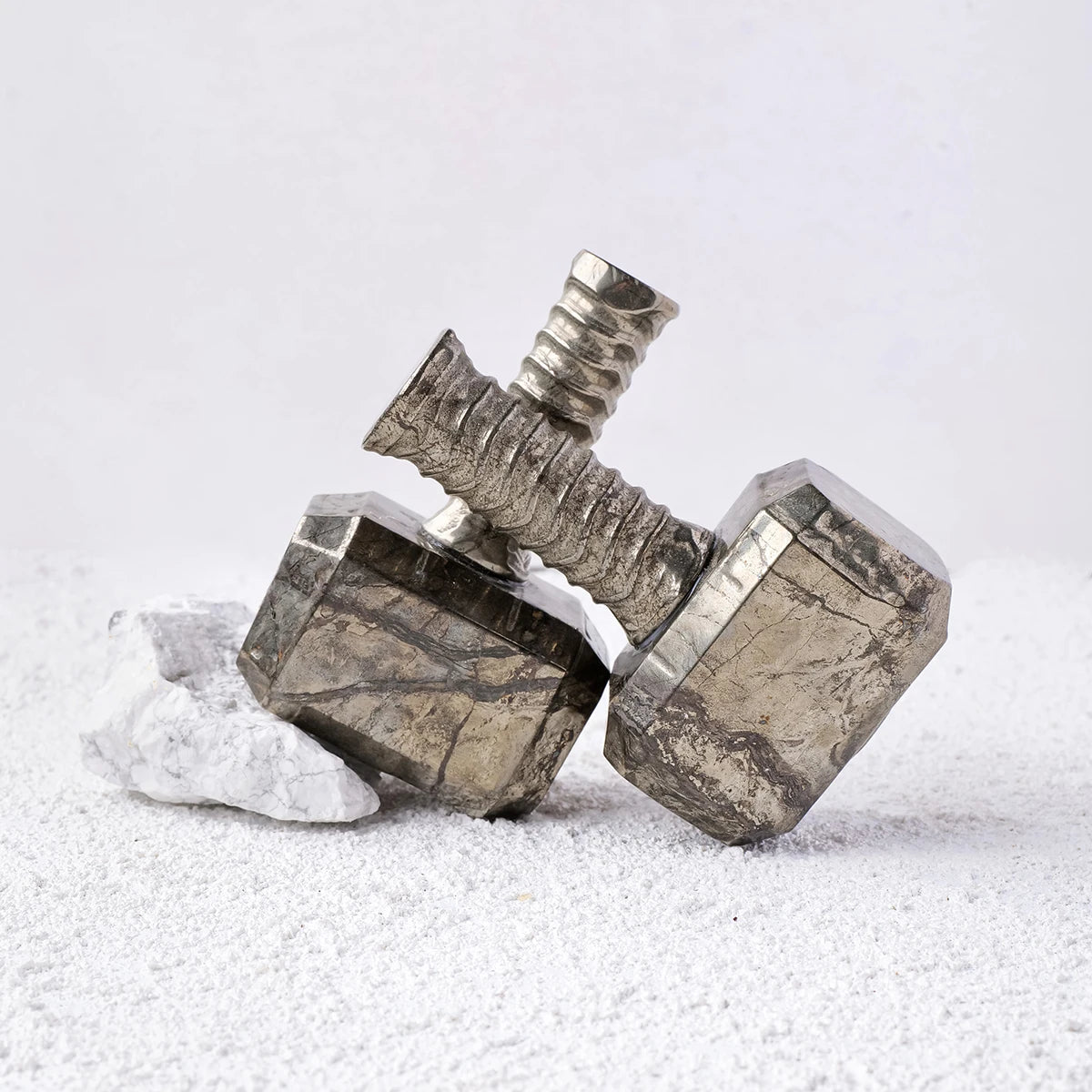 Hammer-shaped peacock ore crystal statue