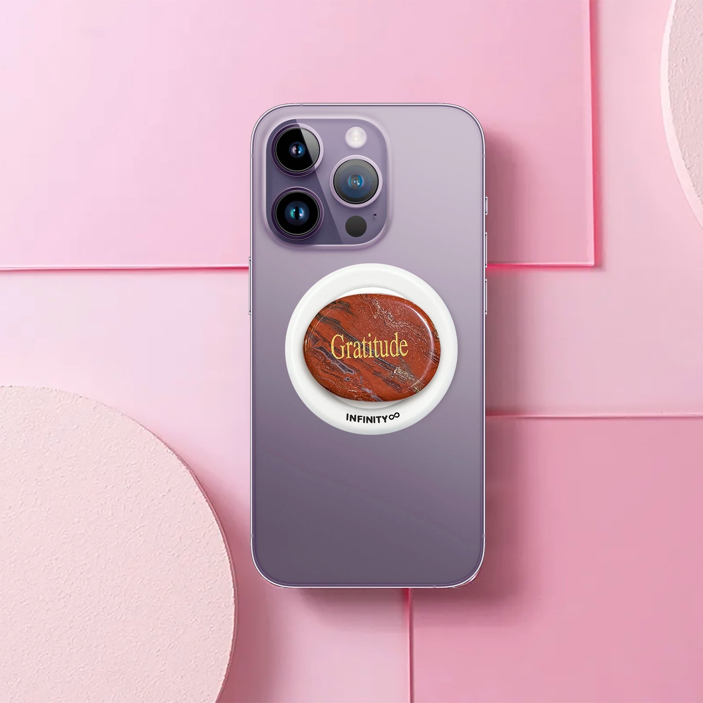 Mindfulness Grip Stand with White Quartz – Crystal Phone Grip for Peace of Mind